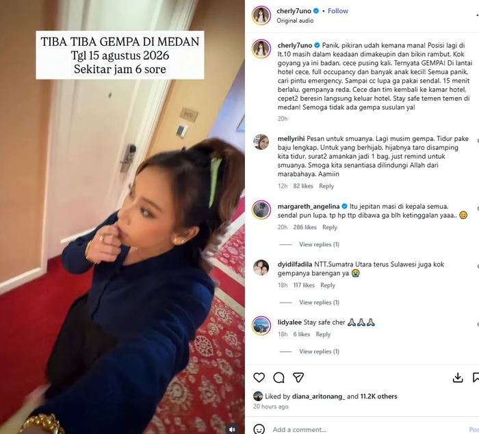 Kronologi Cherly Eks Cherrybelle Hadapi Gempa di Medan, Panik Evakuasi hingga Turun 10 Lantai Tanpa Alas Kaki